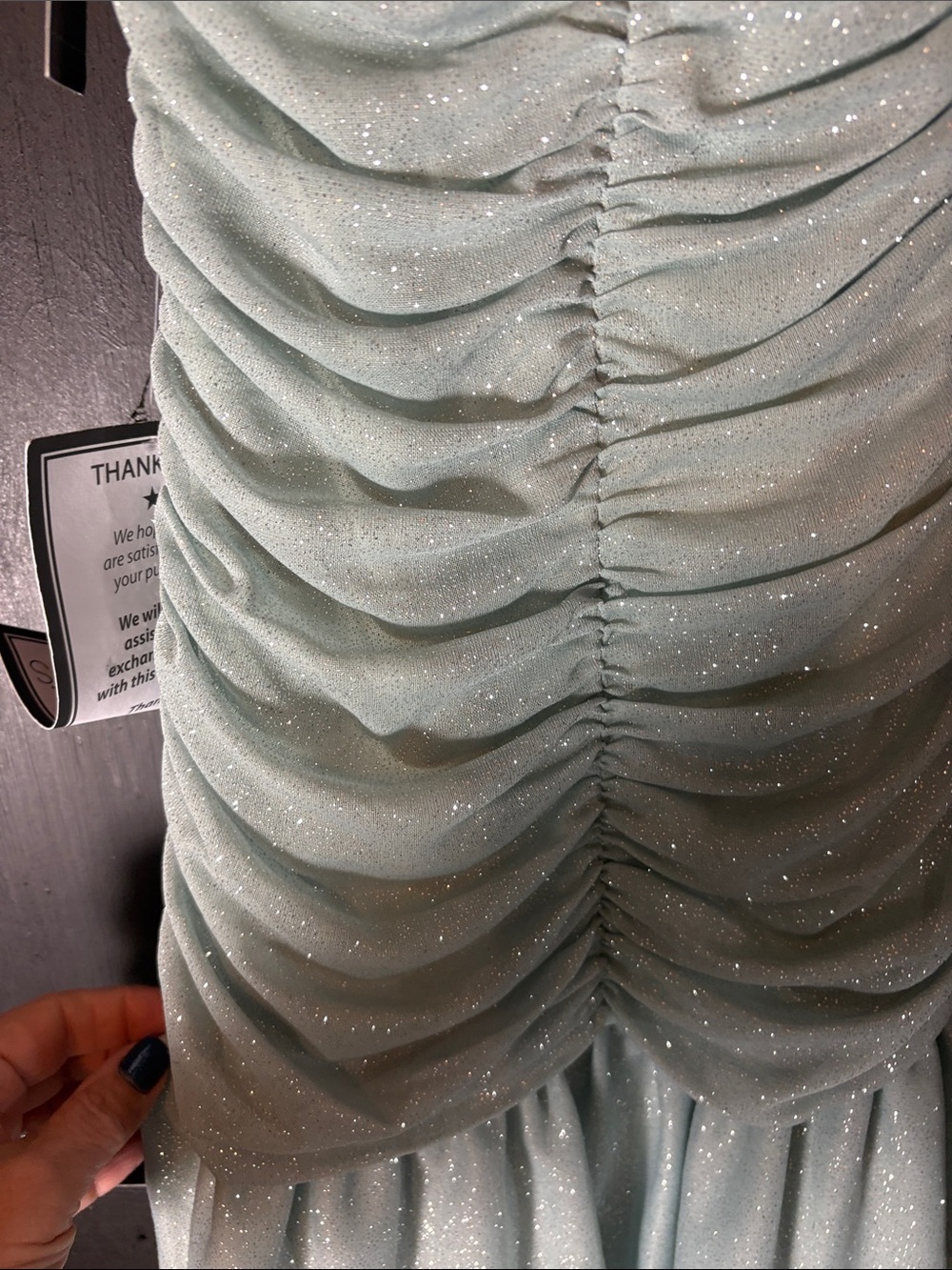 Jump Shimmery Mint Ruched Mini Dress with Ruffle Hem - Picture 8 of 8
